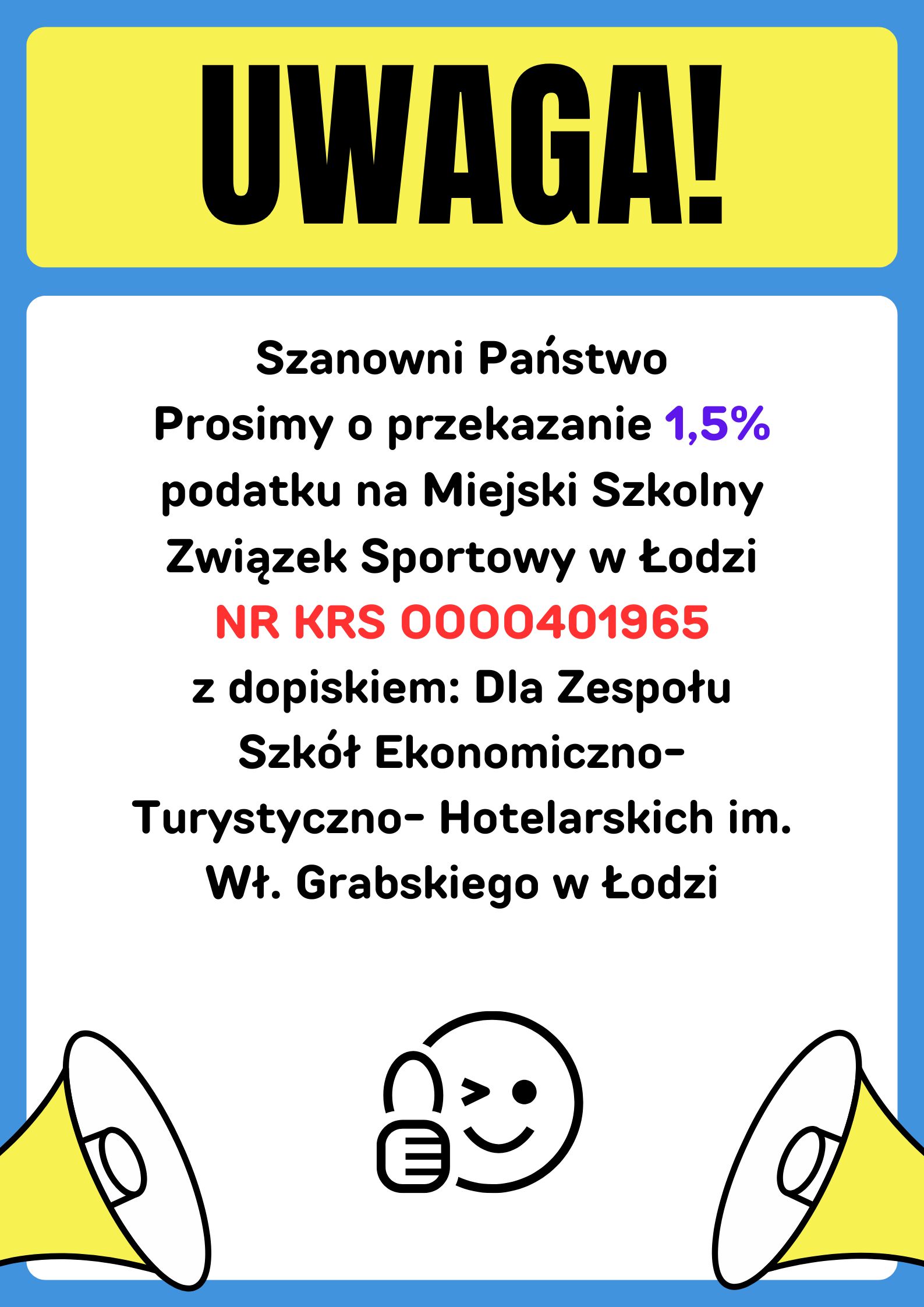 plakat o przekazanie 1,5 % podatku na szkołę